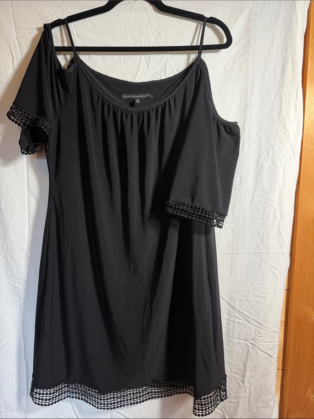 White House Black Market Black One-Shoulder Crochet-Trim Dress